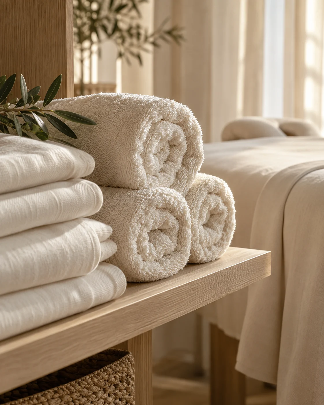 Fresh ivory spa linens